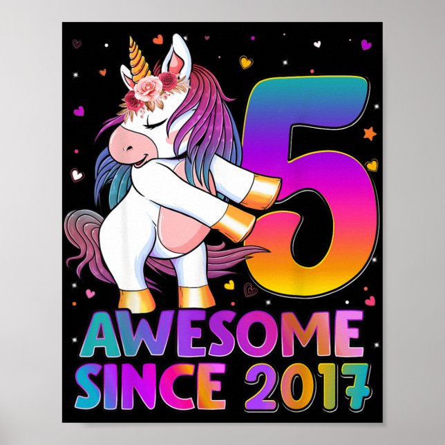 Poster 5 Ans Unicorne Flossant 5e Anniversaire Girl Uni (Devant)