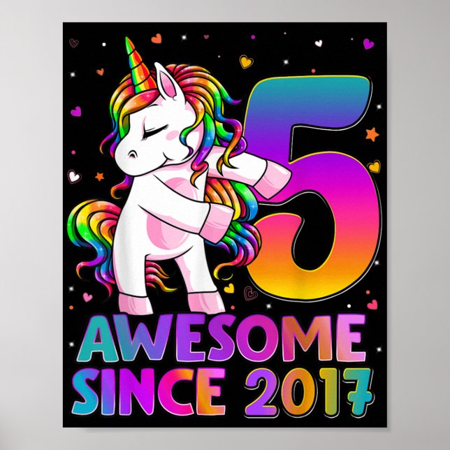 Poster 5 Ans Unicorne Flossant 5e Anniversaire Girl Uni (Devant)