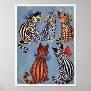 Poster 5 chats avec du charme Louis Wain