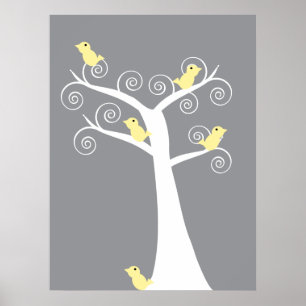 Poster 5 Oiseaux jaunes Imprimer