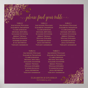 Poster 5 Table Magenta Plum & Or Plan de Table de Mariage