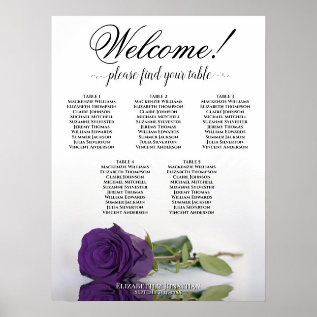 Poster 5 Table Mariage Rose Violet Royal Plan de Table (Devant)