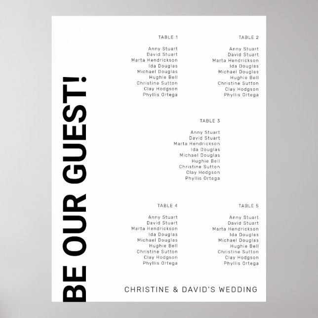 Poster 5 table Simple Mariage blanc (Devant)