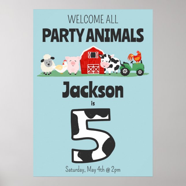 Poster 5e anniversaire Accueil Fête Animaux Ferme (Devant)