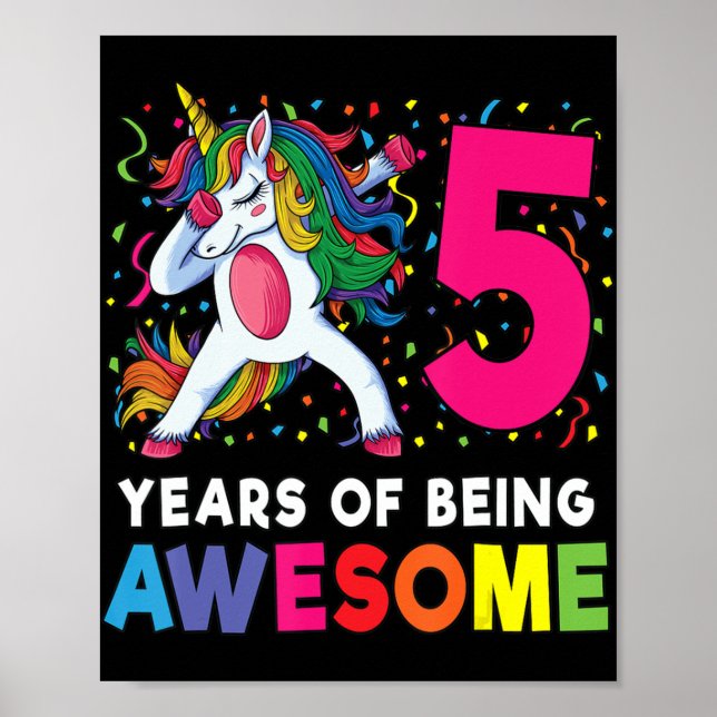 Poster 5e anniversaire Dabbing Unicorn Party Cadeau 5 ans (Devant)