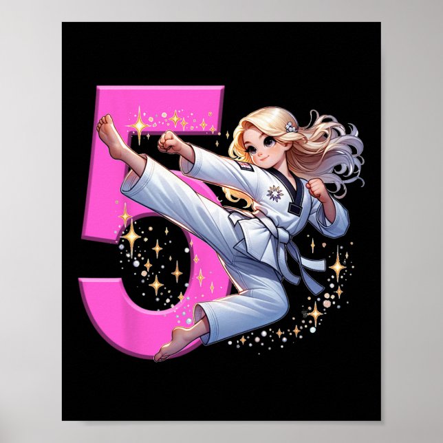 Poster 5e anniversaire Girl Martial Arts Party Taekwondo  (Devant)