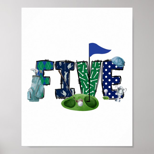 Poster 5e Anniversaire Golf Thème Party Golf Girl Boy Bir (Devant)