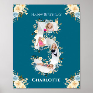 Poster 5e anniversaire Photo Collage Turquoise bleu jaune