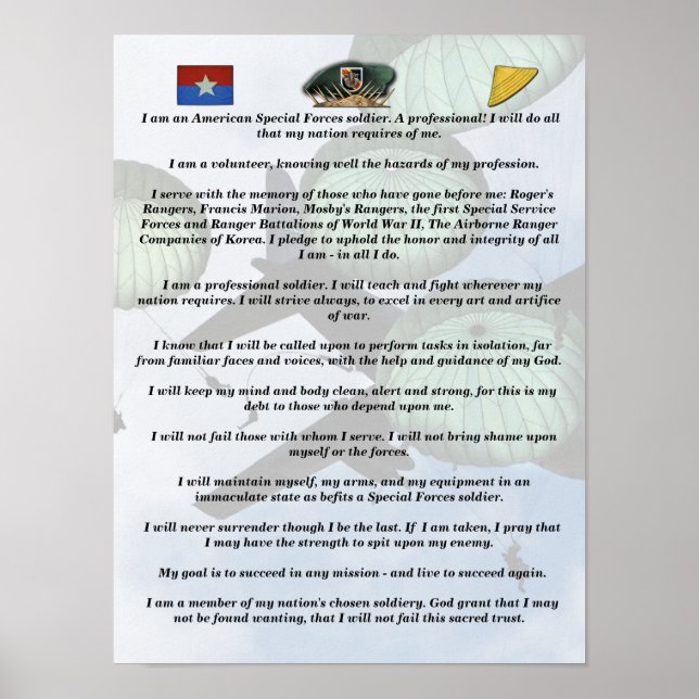 Poster 5e Groupe des forces spéciales Berets verts SFG SF (Devant)