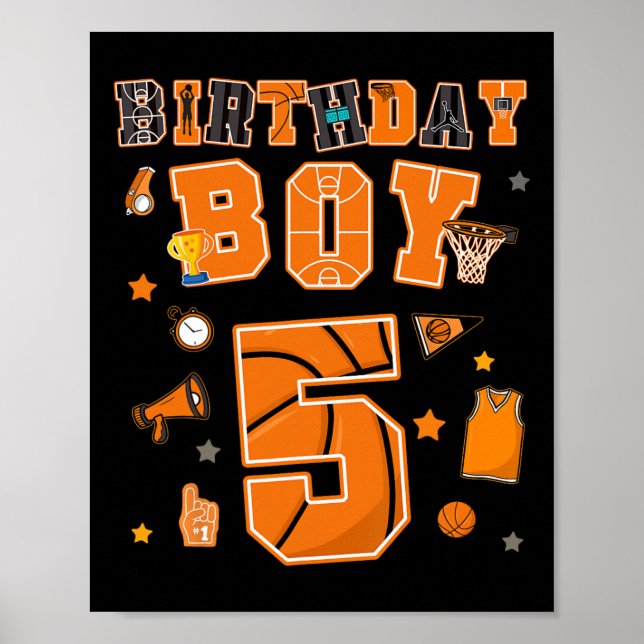 Poster 5th Birthday Boy 5 Yr Sketll Party Five Years Old  (Devant)