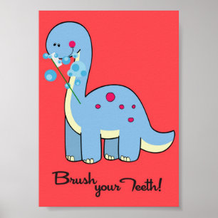 Poster 5x7 Dinosaure WorBrush Your Teeth Salle de bain Mu
