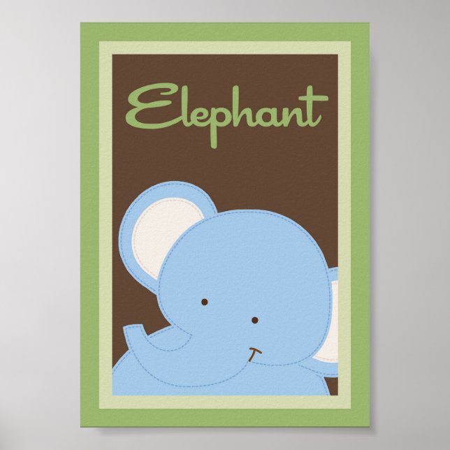 Poster 5x7 "Elephant" Jungle Safari Baby Lit Mur Art (Devant)