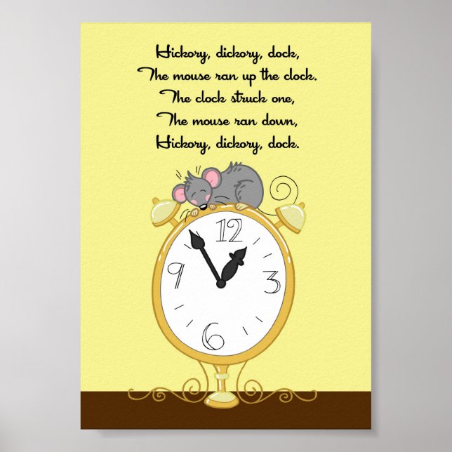 Poster 5x7 Hickory Dickory Dock Rhyme Kids Room Wall Art (Devant)