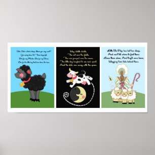 Poster 5x7 Noir Mouton Diddle Bo Peep Kids Pièce Mur Art