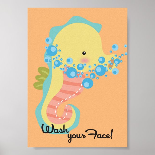 Poster 5x7 Ocean SeaHorse Laver votre visage Salle de bai (Devant)