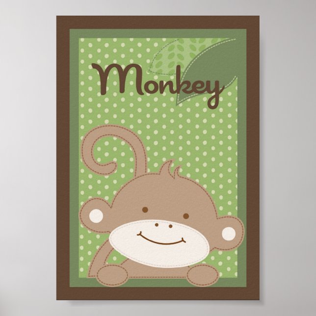 Poster 5x7 "Singe" Jungle Safari Baby Lit Mur Art (Devant)