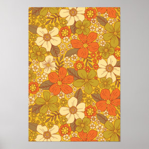 Poster 60 ans rétro/les années 70 Orange & Olive Green Fl