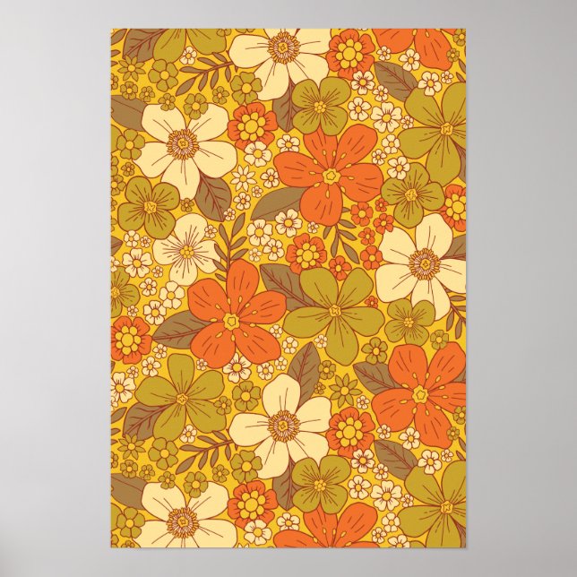 Poster 60 ans rétro/les années 70 Orange & Olive Green Fl (Devant)