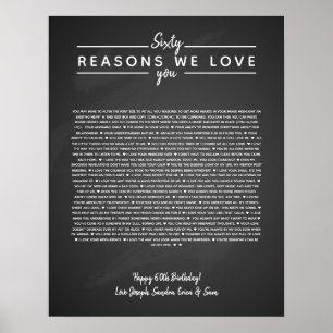 Poster 60 raisons pour lesquelles nous t'aimons cadeau d'