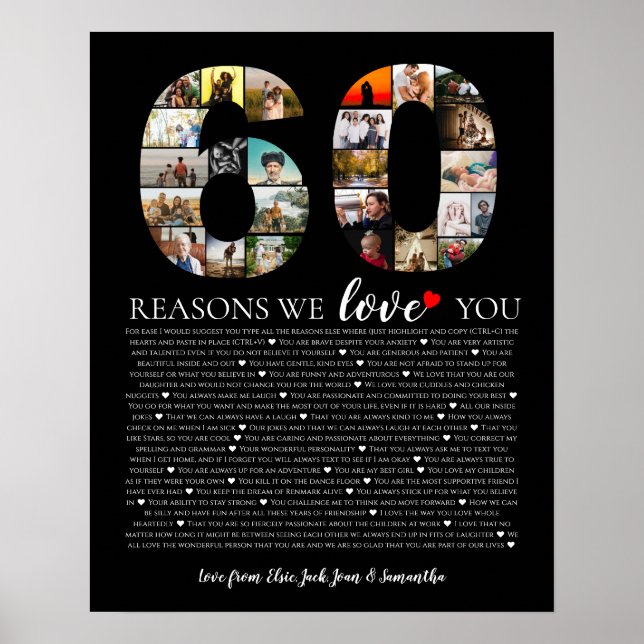Poster 60 raisons pour lesquelles nous t'aimons pour un a (Devant)