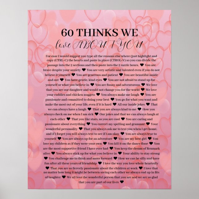 Poster 60 Raisons pour lesquelles nous vous aimons (Devant)