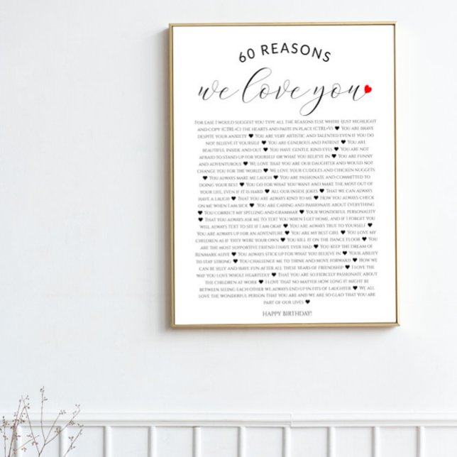 Poster 60 raisons pour lesquelles nous vous aimons 80e 60 (Créateur téléchargé)