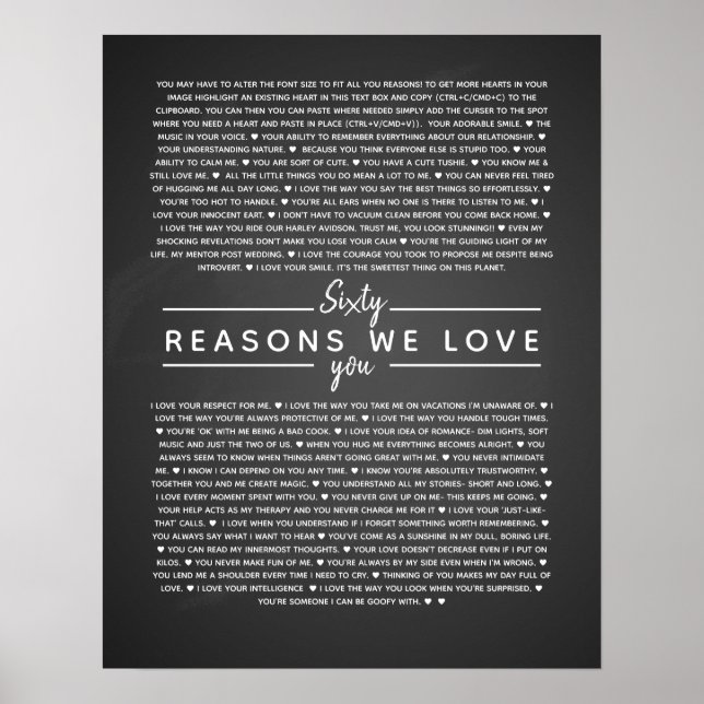 Poster 60 raisons pour lesquelles nous vous aimons cadeau (Devant)