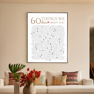 Poster 60 things we love about you, 70th 80th birthday