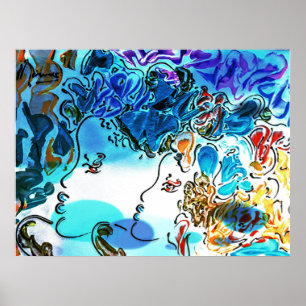 Poster 60s Peter Max style coloré aquarelle Profils