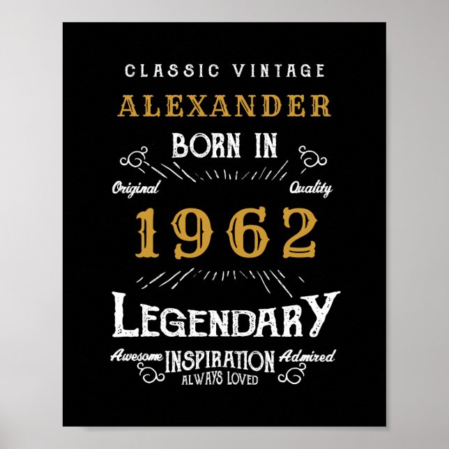 Poster 60th Birthday 1962 Ajouter le nom Legendary Black  (Devant)