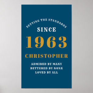 Poster 60th Birthday Born 1963 Ajouter Nom Blue Gold