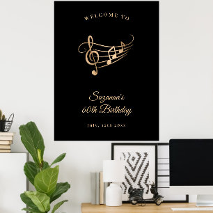 Poster 60th Birthday Gold Music Notes Élégant
