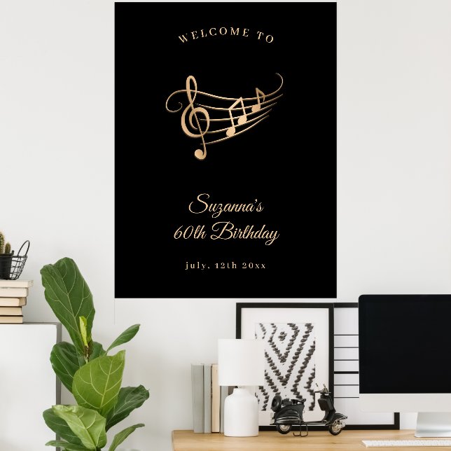 Poster 60th Birthday Gold Music Notes Élégant (Bureau à domicile)