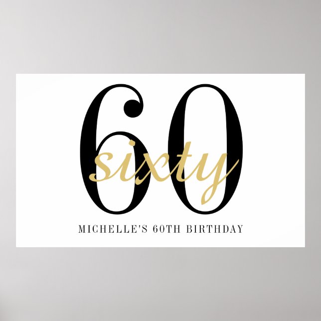 Poster 60th Birthday Party Black Gold Chic Backdrop  (Devant)