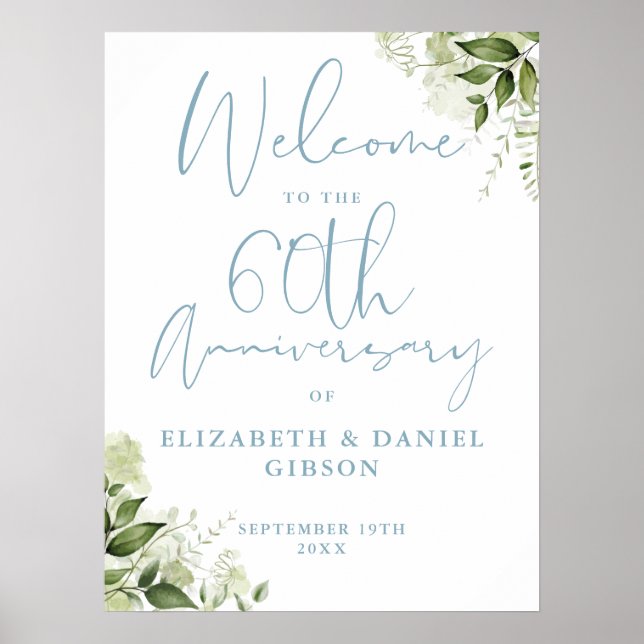 Poster 60th Wedding Anniversary Greenery Welcome Sign (Devant)