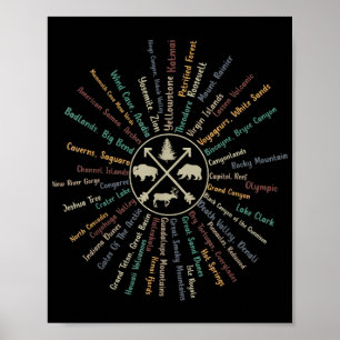 Poster 63 Carte des parcs nationaux Cadeaux US Park Campi