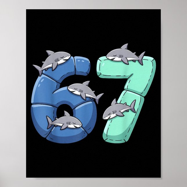 Poster 67 Animals Funny 67 Brainrot Youth Kids Shark 67  (Devant)