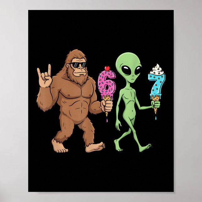 Poster 67 Drip Mème Drôle Six Sept Bigfoot Alien Sasquat (Devant)