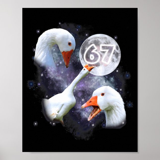 Poster 67 Meme Goose Howling At The Moon Funny Six Seven  (Devant)