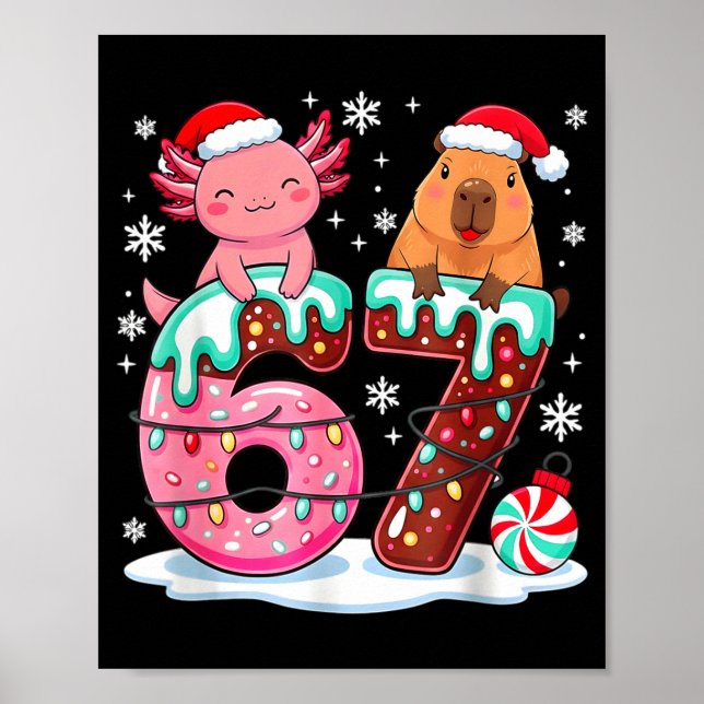 Poster 67 Meme Kawaii Axolotl Capybara Christmas Ice Crea (Devant)