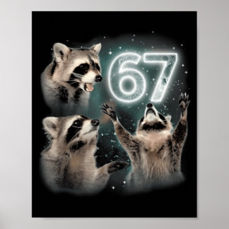 Poster 67 Meme Racoon Howling At The Moon Six Seven Trash