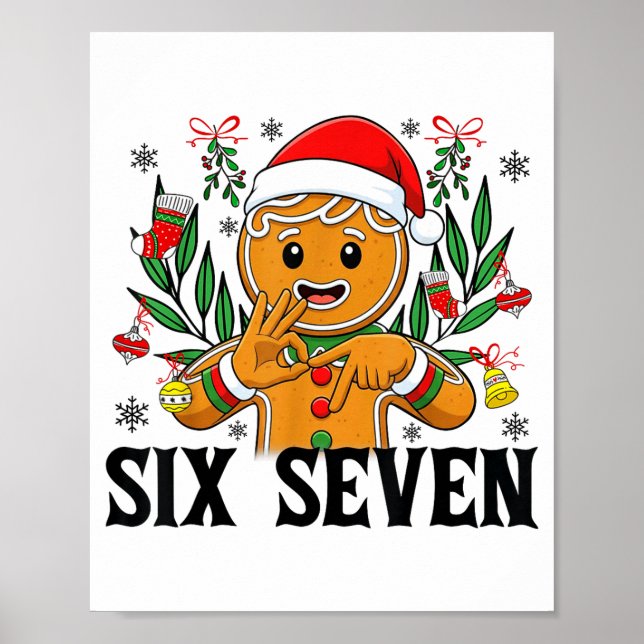 Poster 67 Six Seven Meme Funny Xmas Gingerbread Hand Sign (Devant)