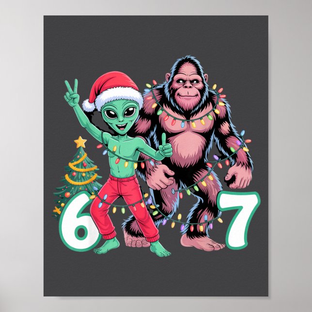 Poster 6 7 Meme Christmas Alien Sasquatch Six Seven Fun  (Devant)