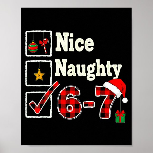 Poster 6-7 Meme Nice Naughty 67 Christmas Brain Rot Funny (Devant)