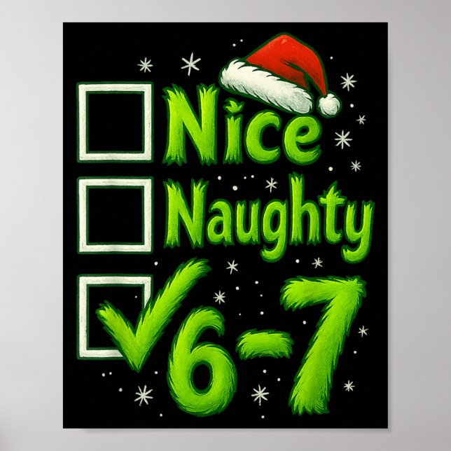 Poster 6-7 Meme Nice Naughty 67 Christmas Brain Rot Funny (Devant)