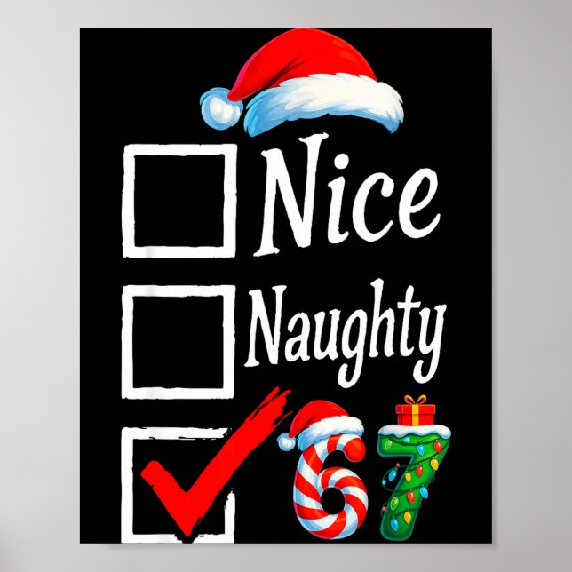 Poster 6 7 Meme Nice Naughty 67 Christmas Brain Rot Funny (Devant)