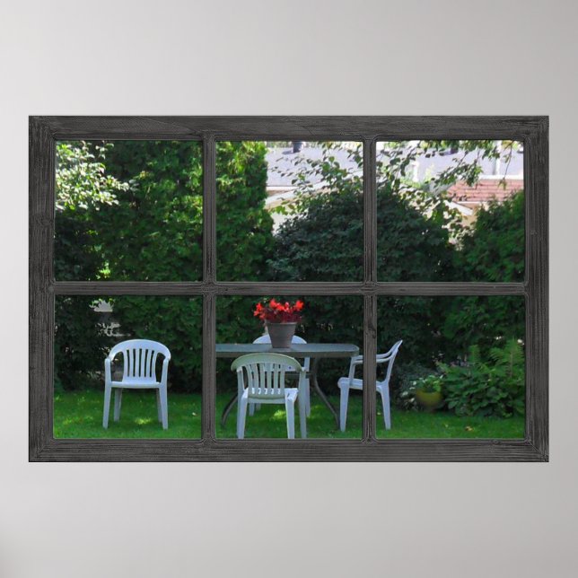 Poster 6 Fenêtre de volet rustique avec vue Jardin Po (Devant)