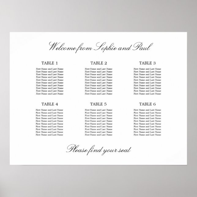 Poster 6 Table Élégant Plan de table minimaliste (Devant)