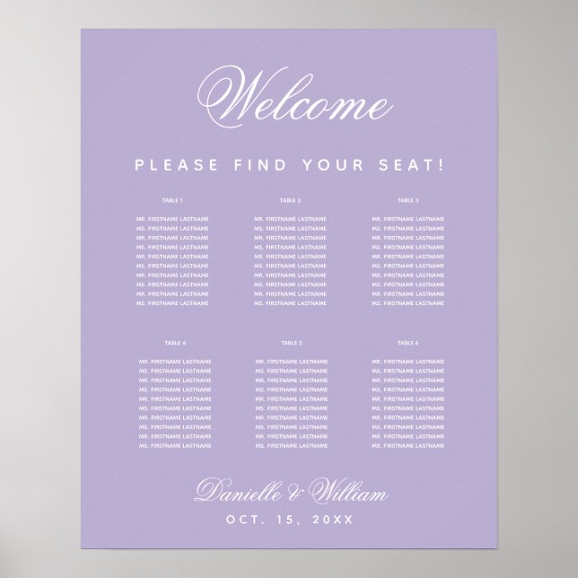 Poster 6 Tableaux Mariage Lavande Plat Plat Graphique (Devant)