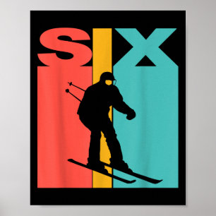 Poster 6e anniversaire Retro Ski 6 ans Garçons Anniversai